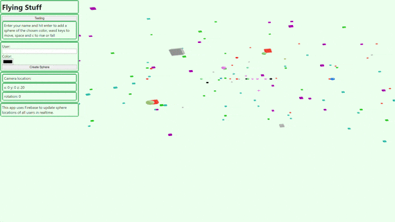 Preview of the Flying Stuff website, featuring various flying cubes and spheres