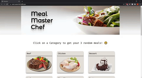 Preview of the Meal Masterchef website, featuring a title and food categories